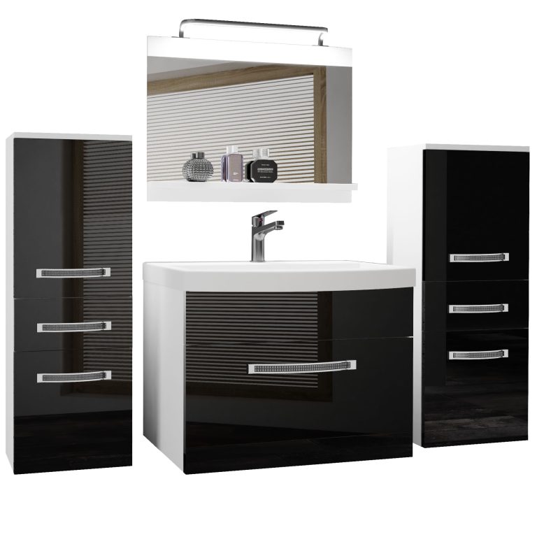 Set mobilă de baie Belini Premium Full Version negru lucios
+ chiuveta + oglinda + iluminare LED GLA P 4/0/W/B/0/MB/PP 
