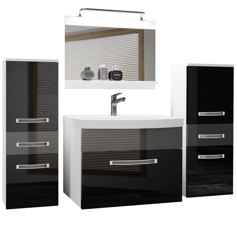 Set mobilă de baie Belini Premium Full Version negru lucios / gri luciu
+ chiuveta + oglinda + iluminare LED  GLA P 4/0/W/BS/0/MB/PP