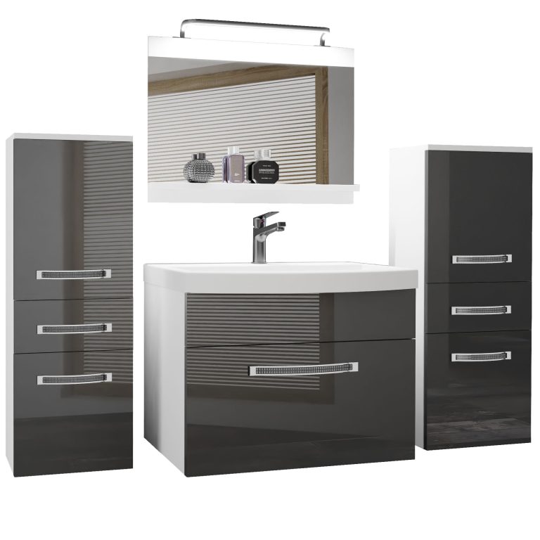Set mobilă de baie Belini Premium Full Version gri lucios
+ chiuveta + oglinda + iluminare LED  GLA P 4/0/W/S/0/MB/PP
