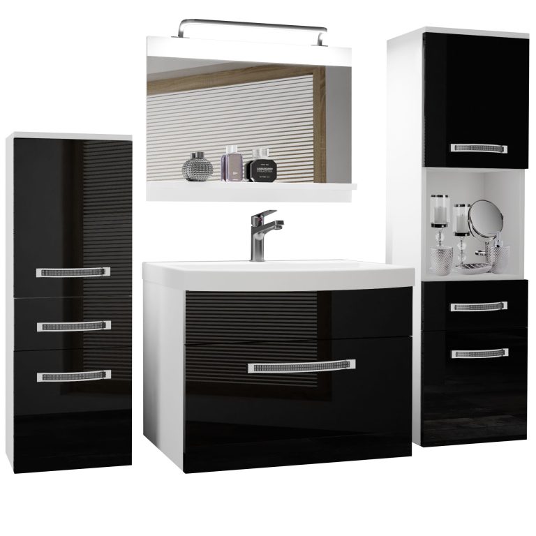 Set mobilă de baie Belini Premium Full Version negru lucios
+ chiuveta + oglinda + iluminare LED GLA P 5/0/W/B/0/MB/PP