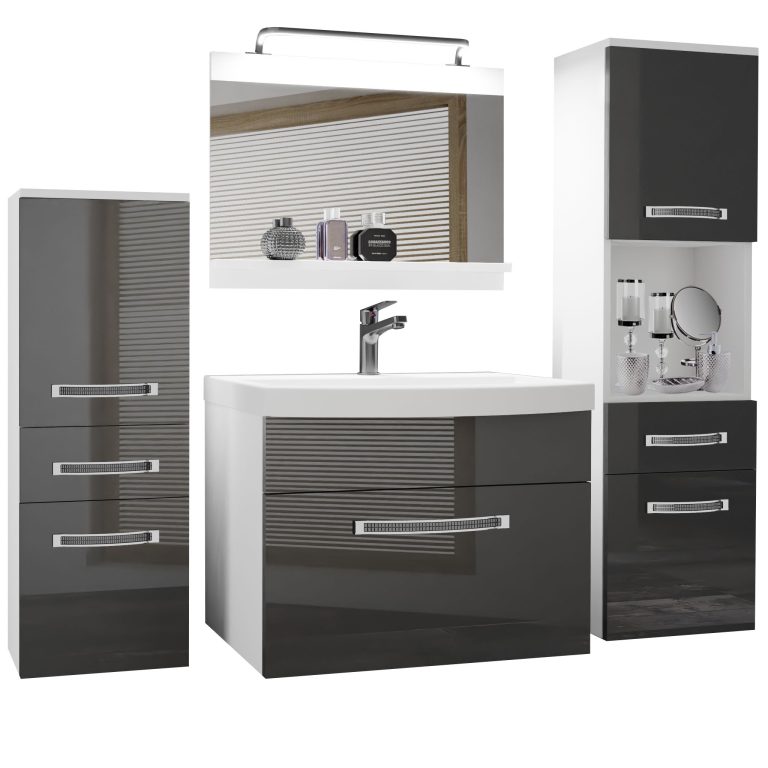 Set mobilă de baie Belini Premium Full Version gri lucios
+ chiuveta + oglinda + iluminare LED GLA P 5/0/W/S/0/MB/PP