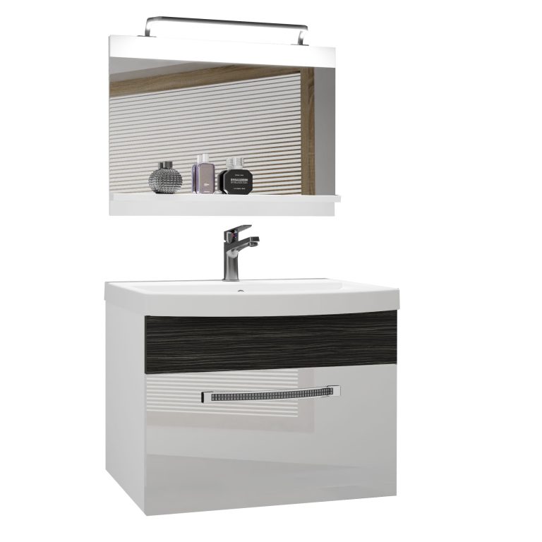 Set mobilă  de baie Belini Premium Full Version alb lucios / abanos regal + chiuveta + oglinda + iluminare LED GLA PM 1/0/W/WHK/0/MB/PP
