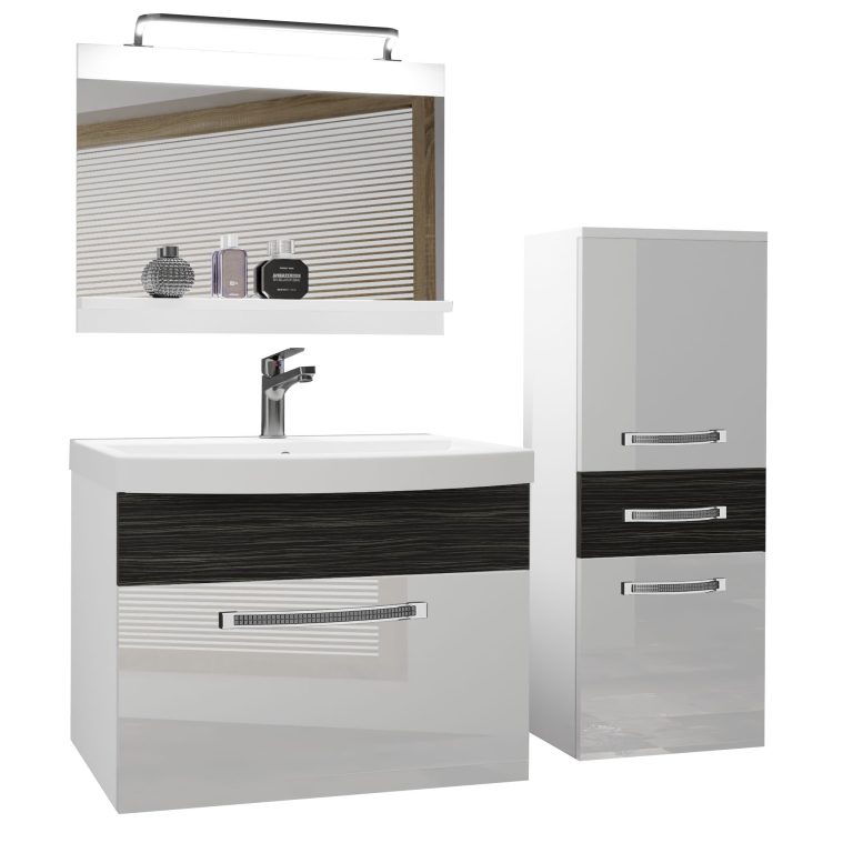 Set mobilă  de baie Belini Premium Full Version alb lucios / abanos regal + chiuveta + oglinda + iluminare LED GLA PM 2/0/W/WHK/0/MB/PP