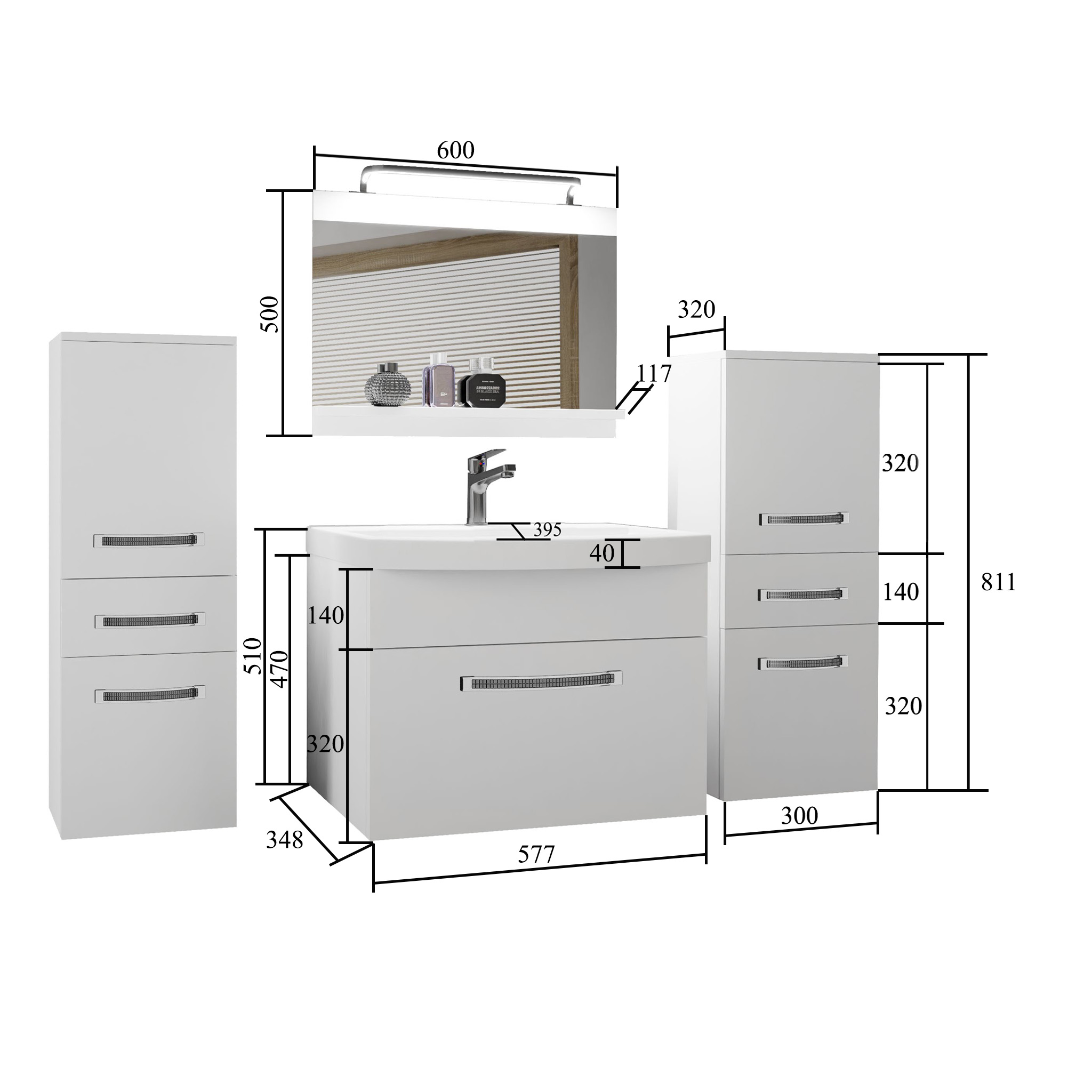 Set mobilă de baie Belini Premium Full Version alb lucios / negru luciu
+ chiuveta + oglinda + iluminare LED GLA P 4/0/W/WB/0/MB/PP