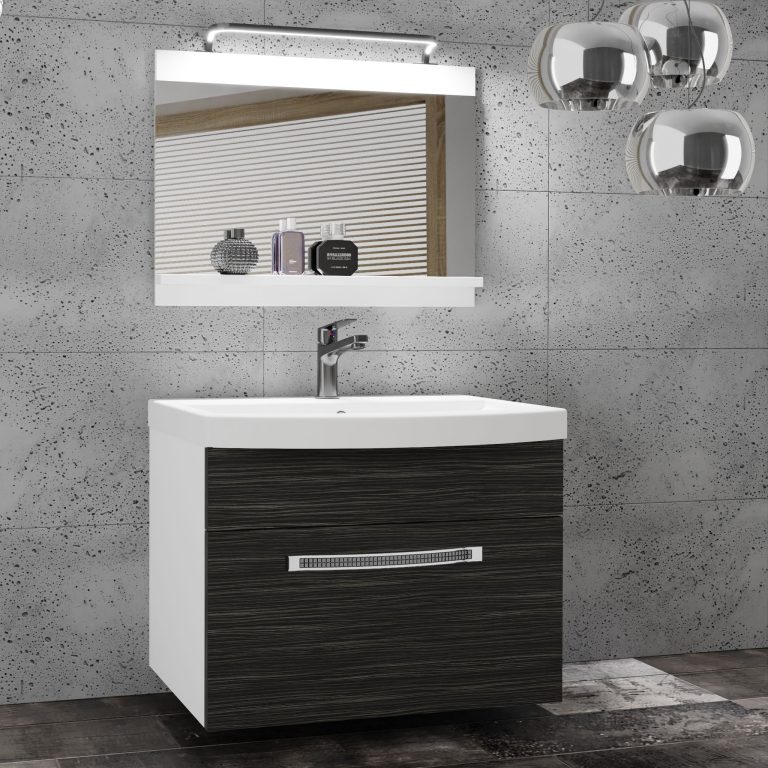 Set mobilă de baie Belini Premium Full Version royal abanos + chiuveta + oglinda + iluminare LED GLA M 1/0/W/HK/0/MB/PP