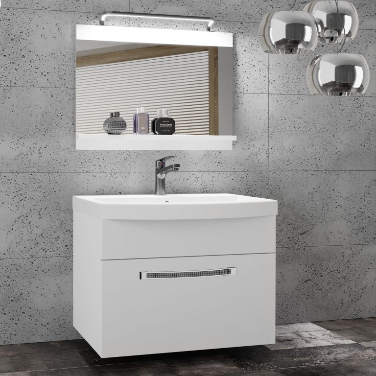 Set mobilă de baie Belini Premium Full Version alb mat + chiuveta + oglinda + iluminare LED GLA M 1/0/W/W/0/MB/PP