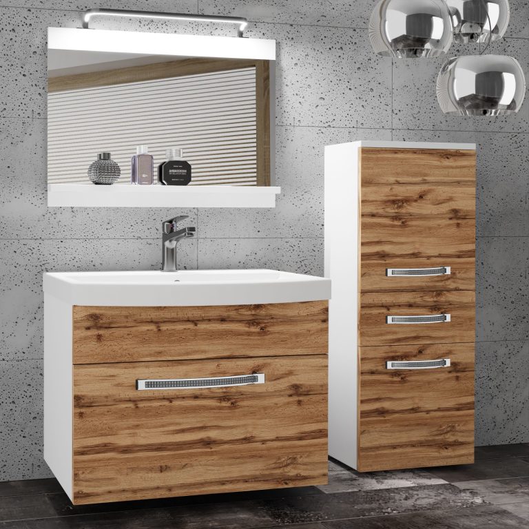 Set mobilă  de baie Belini Premium Full Version stejar wotan
 + chiuveta + oglinda + iluminare LED GLA M 2/0/W/DW/0/MB/PP
