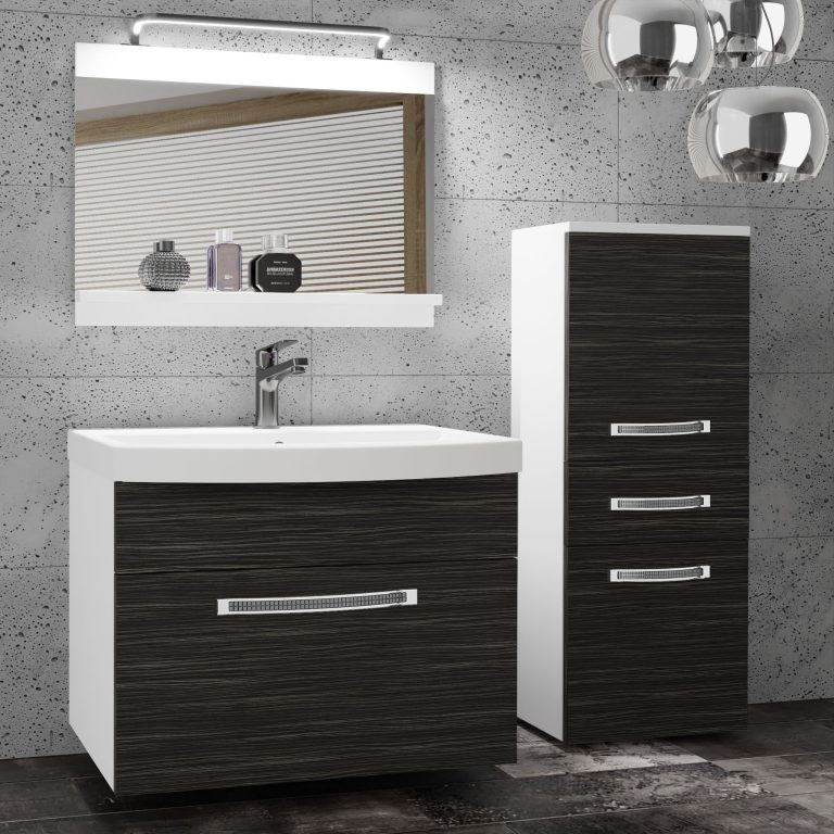 Set mobilă  de baie Belini Premium Full Version royal abanos + chiuvetă + oglindă + iluminare LED GLA M 2/0/W/HK/0/MB/PP