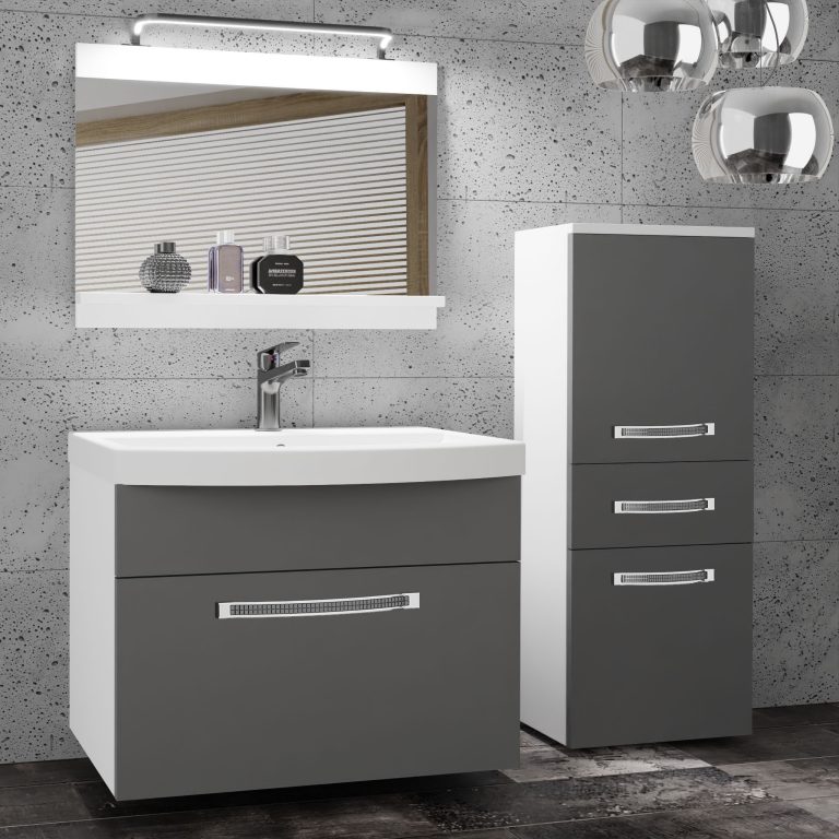 Set mobilă  de baie Belini Premium Full Version gri mat + chiuveta + oglinda + iluminare LED GLA M 2/0/W/SR/0/MB/PP