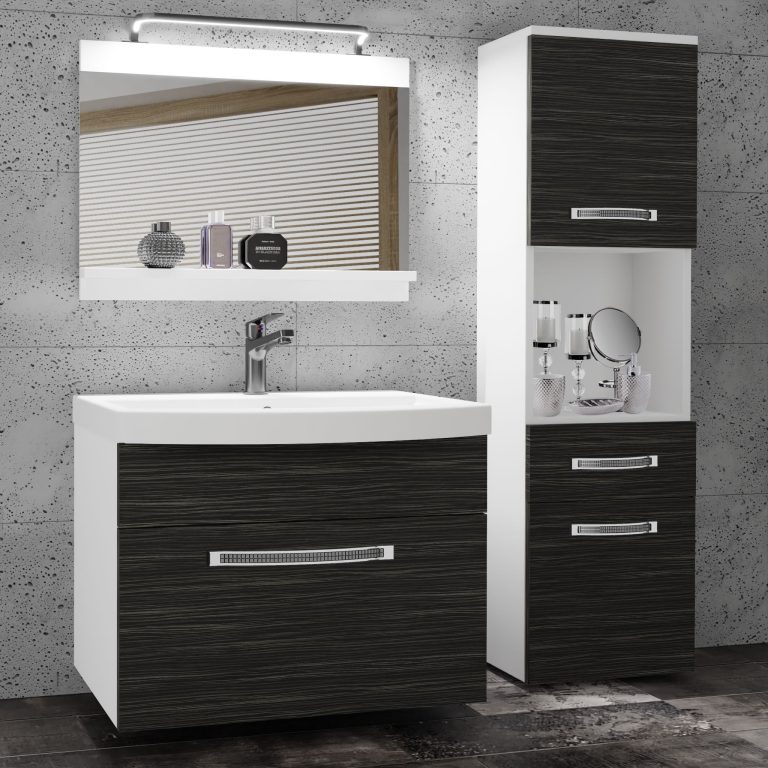 Set mobilă de baie Belini Premium Full Version abanos regal + chiuveta + oglinda + iluminare LED GLA M 3/0/W/HK/0/MB/PP