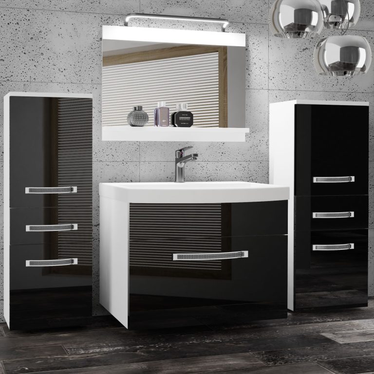 Set mobilă de baie Belini Premium Full Version negru lucios
+ chiuveta + oglinda + iluminare LED GLA P 4/0/W/B/0/MB/PP 

