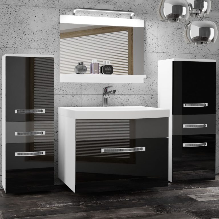 Set mobilă de baie Belini Premium Full Version negru lucios / gri luciu
+ chiuveta + oglinda + iluminare LED  GLA P 4/0/W/BS/0/MB/PP