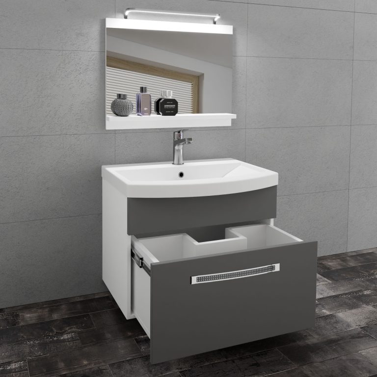 Set mobilă de baie Belini Premium Full Version gri mat + chiuveta + oglinda + iluminare LED GLA M 1/0/W/SR/0/MB/PP