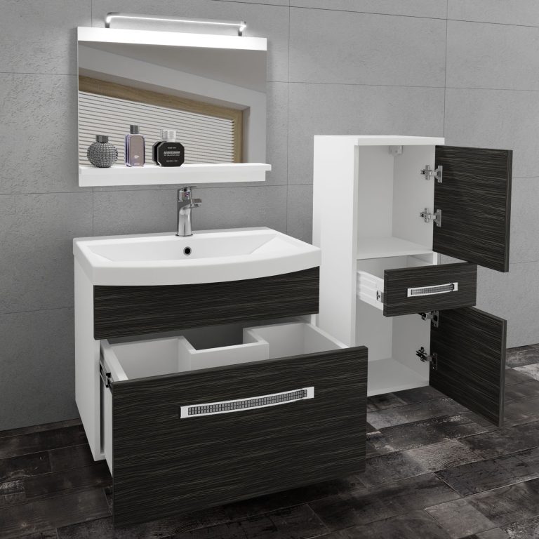 Set mobilă  de baie Belini Premium Full Version royal abanos + chiuvetă + oglindă + iluminare LED GLA M 2/0/W/HK/0/MB/PP
