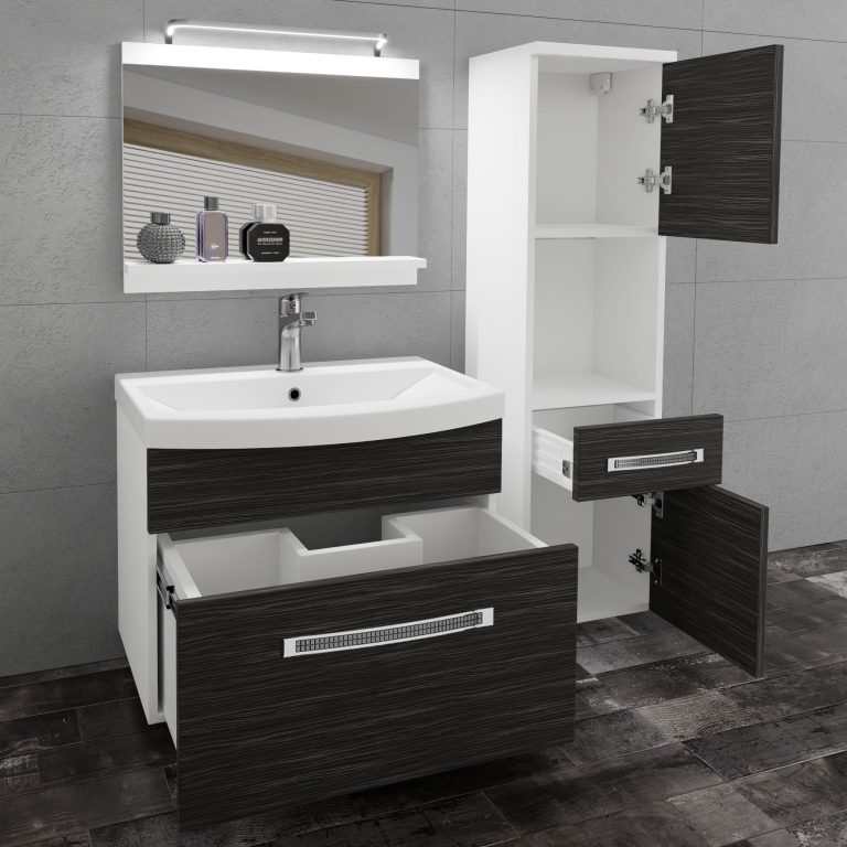 Set mobilă de baie Belini Premium Full Version abanos regal + chiuveta + oglinda + iluminare LED GLA M 3/0/W/HK/0/MB/PP