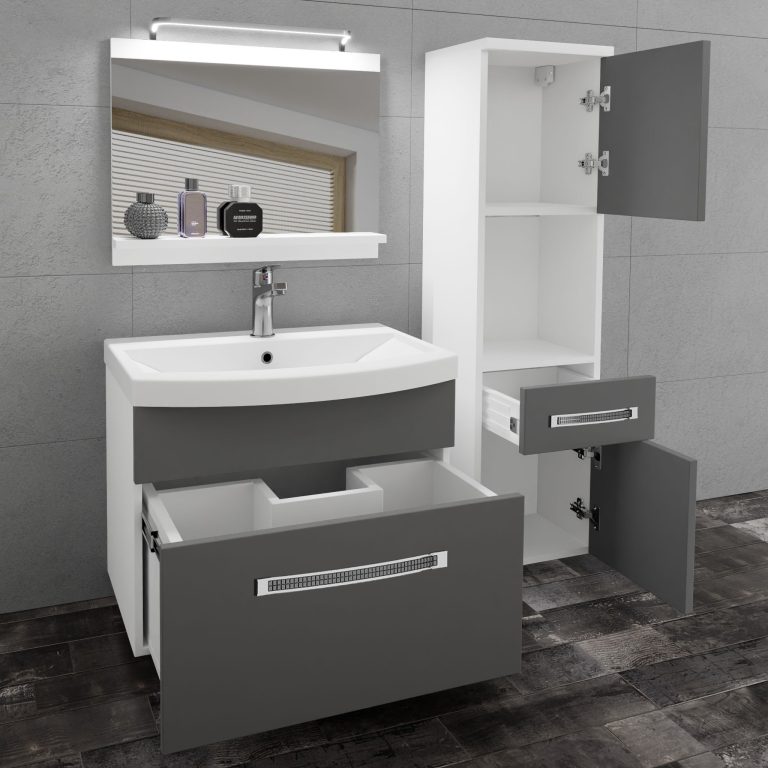Set mobilă  de baie Belini Premium Full Version gri mat
+ chiuveta + oglinda + iluminare LED LA M 3/0/W/SR/0/MB/PP