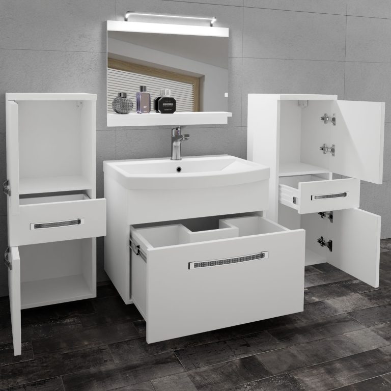 Set mobilă  de baie Belini Premium Full Version alb mat + chiuveta + oglinda + iluminare LED GLA M 4/0/W/W/0/MB/PP