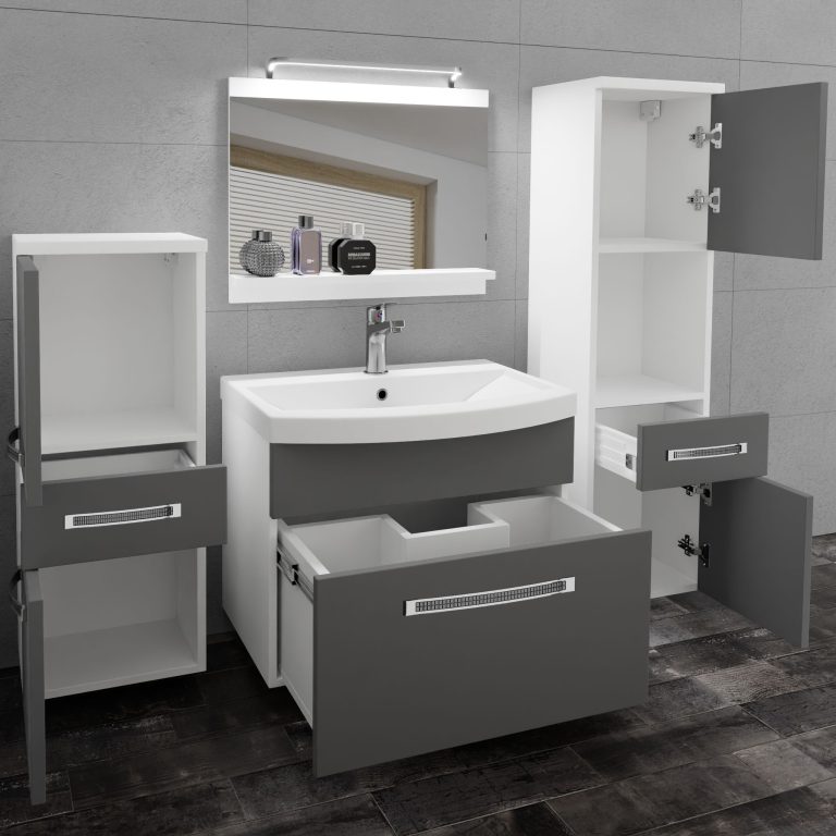 Set mobilă de baie Belini Premium Full Version gri mat
+ chiuveta + oglinda + iluminare LED GLA M 5/0/W/SR/0/MB/PP
