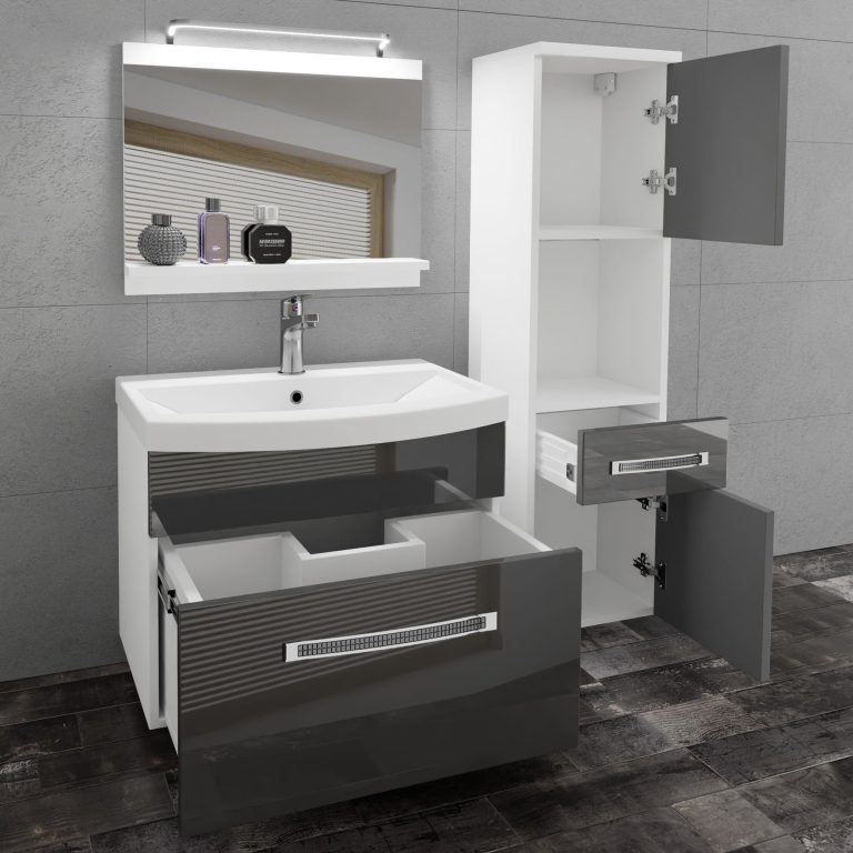 Set mobilă  de baie Belini Premium Full Version gri lucios
+ chiuveta + oglinda + iluminare LED GLA P 3/0/W/S/0/MB/PP