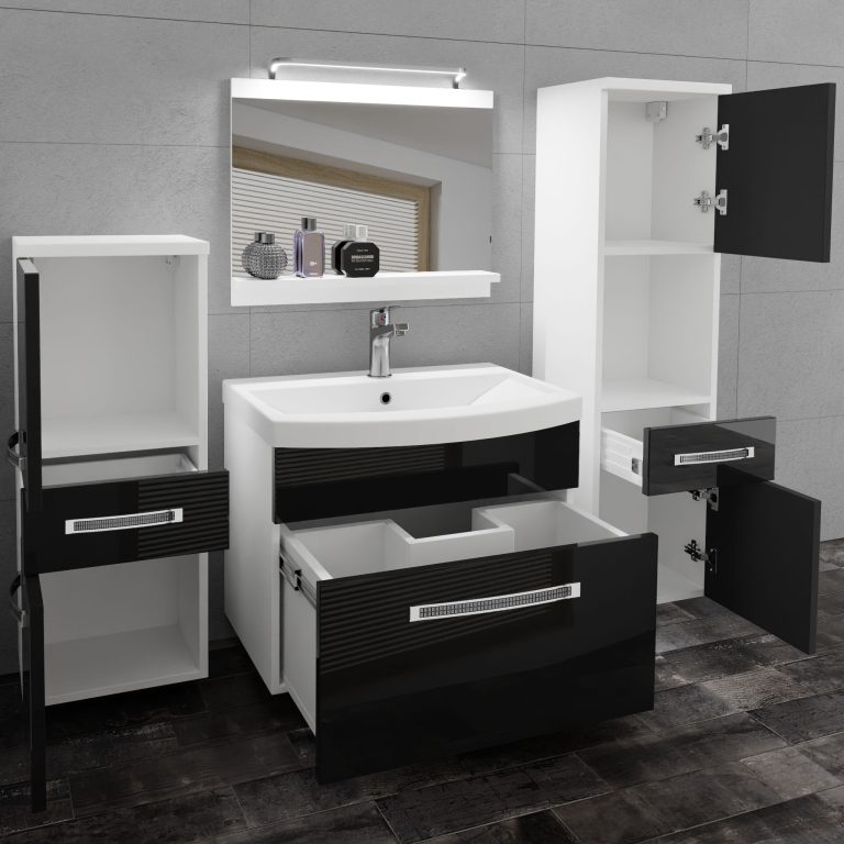 Set mobilă de baie Belini Premium Full Version negru lucios
+ chiuveta + oglinda + iluminare LED GLA P 5/0/W/B/0/MB/PP