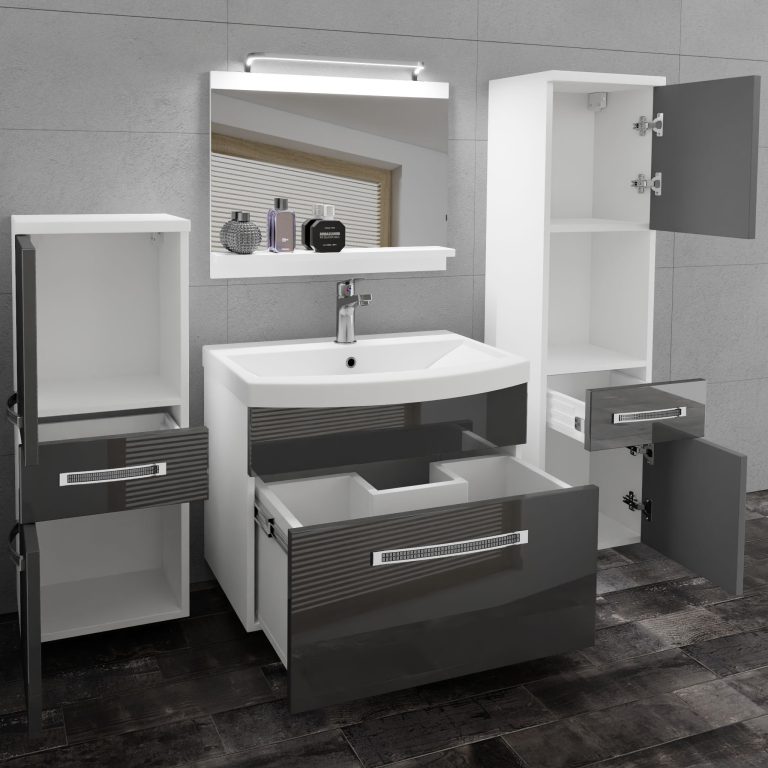 Set mobilă de baie Belini Premium Full Version gri lucios
+ chiuveta + oglinda + iluminare LED GLA P 5/0/W/S/0/MB/PP