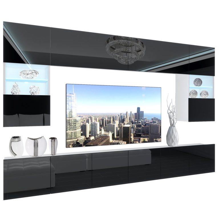 Mobila sufragerie Belini Premium Full Version negru lucios + iluminare LED NEX 1/0/W/B/0/0/PP