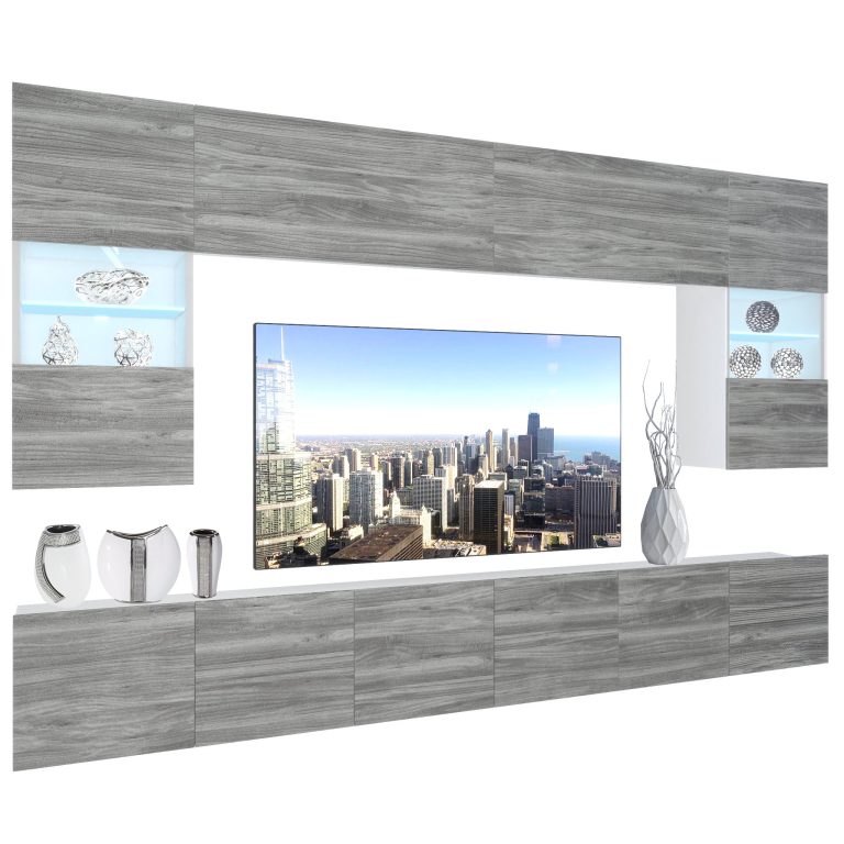 Perete sufragerie Belini Premium Full Version gri antracit Glamour Wood + iluminare LED NEX 1/0/W/GW1/0/0/PP