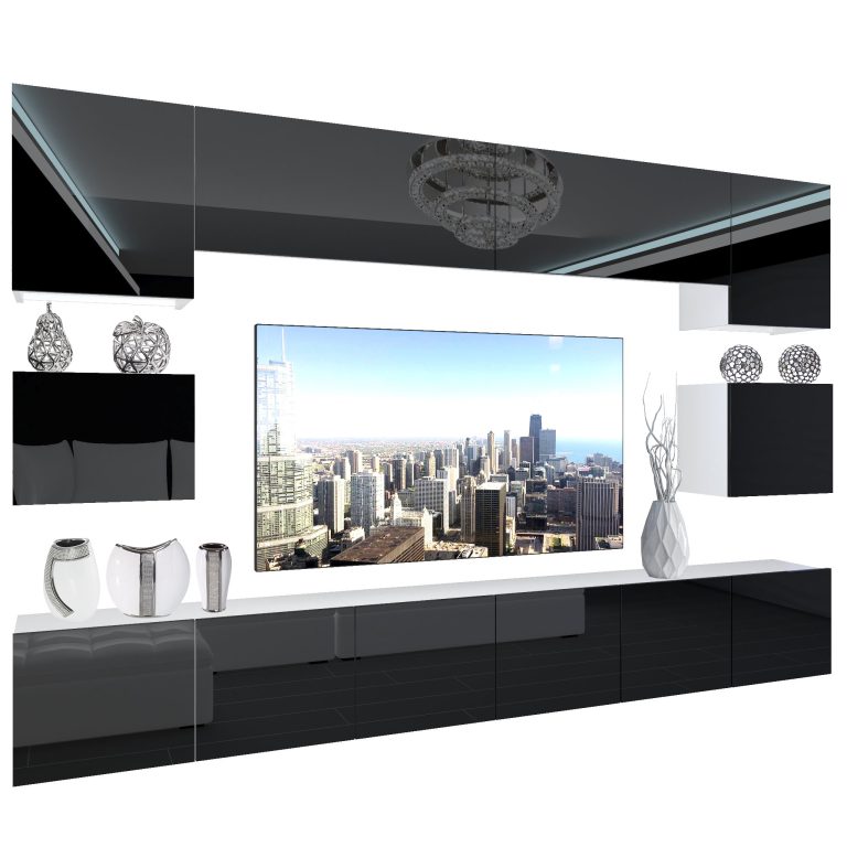 Mobila sufragerie  Belini Premium Full Version negru lucios + iluminare LED NEX 3/0/W/B/0/0/PP