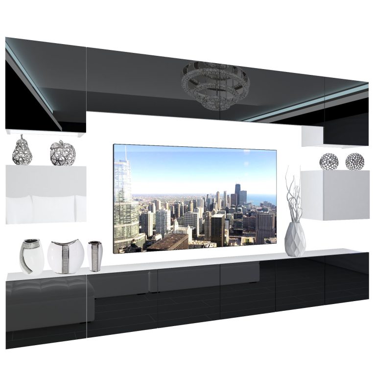 Mobila sufragerie  Belini Premium Full Version negru lucios + iluminare LED NEX 3/0/W/BWB/0/0/P 