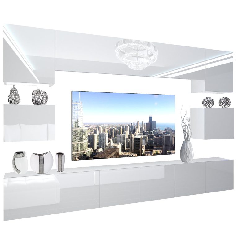 Mobila sufragerie  Belini Premium Full Version alb lucios + iluminare LED NEX 3/0/W/W/0/0/PP