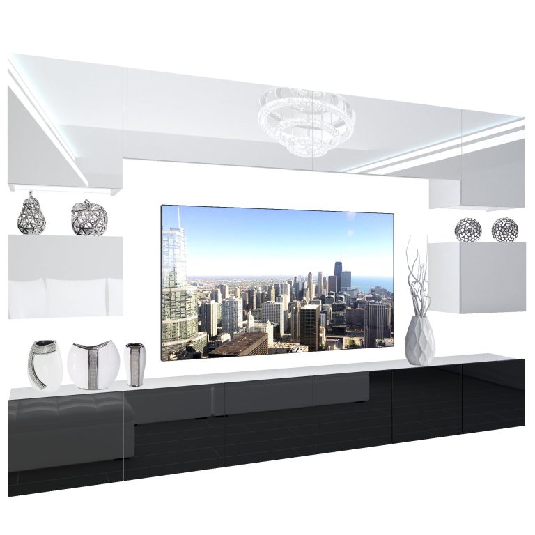 Mobila sufragerie  Belini Premium Full Version alb lucios / negru luciu + iluminare LED  NEX 3/0/W/WB/0/0/PP