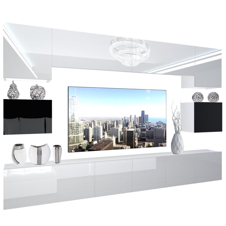 Mobila sufragerie  Belini Premium Full Version alb lucios / negru luciu + iluminare LED NEX 3/0/W/WBBW/0/0/PP