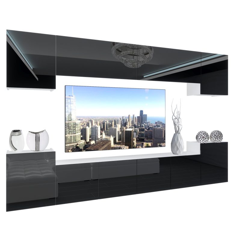Mobila sufragerie  Belini Premium Full Version negru lucios + iluminare LED NEX 4/0/W/B/0/0/PP