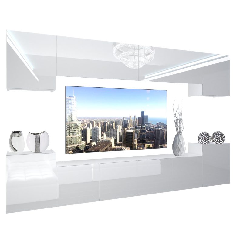 Mobila sufragerie  Belini Premium Full Version alb lucios + iluminare LED  NEX 4/0/W/W/0/0/PP