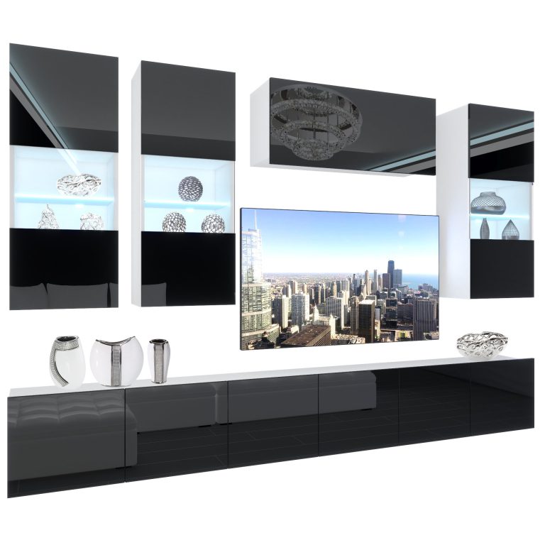 Mobila sufragerie Belini Premium Full Version negru lucios + iluminare LED NEX 5/0/W/B/0/0/ PP
