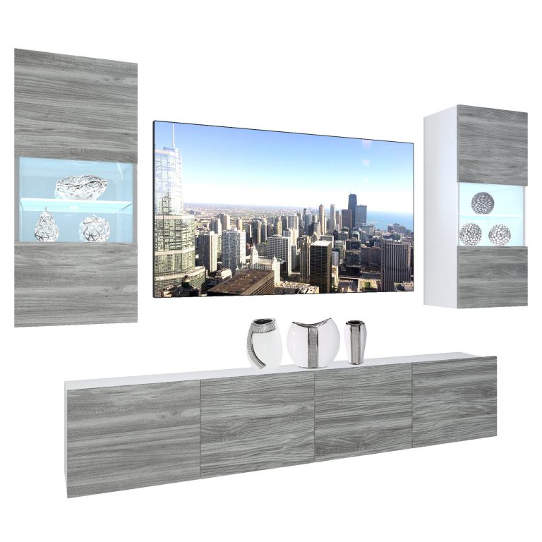 Mobila sufragerie Belini Premium Full Version gri antracit Glamour Wood + iluminare LED NEX 7/0/W/GW1/0/0/PP
