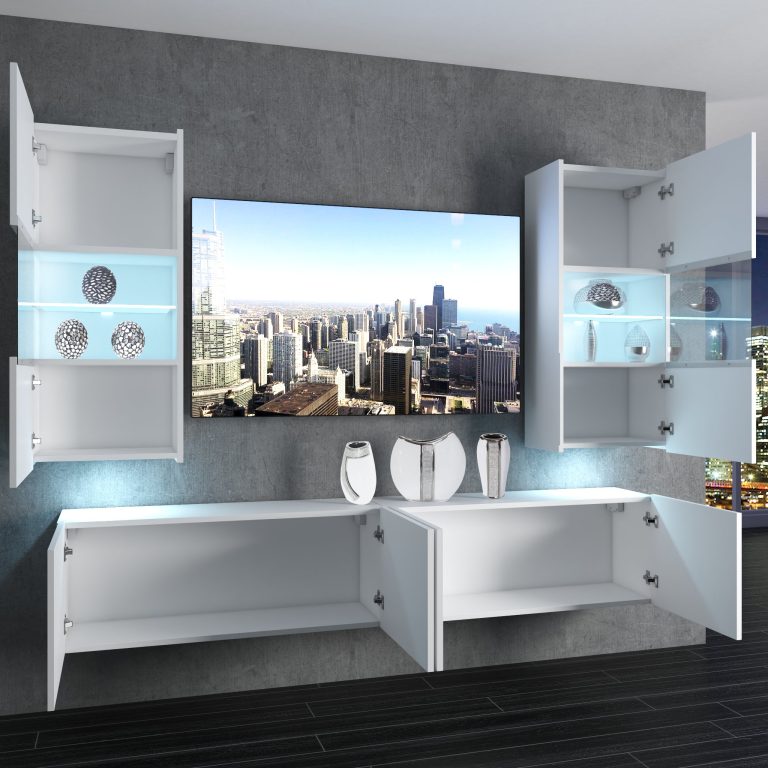Mobila sufragerie Belini Premium Full Version gri antracit Glamour Wood + iluminare LED NEX 7/0/W/GW1/0/0/PP
