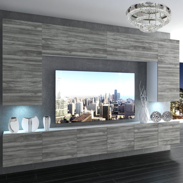 Mobila sufragerie  Belini Premium Full Version gri antracit Glamour Wood + iluminare LED NEX 2/0/W/GW1/0/0/PP