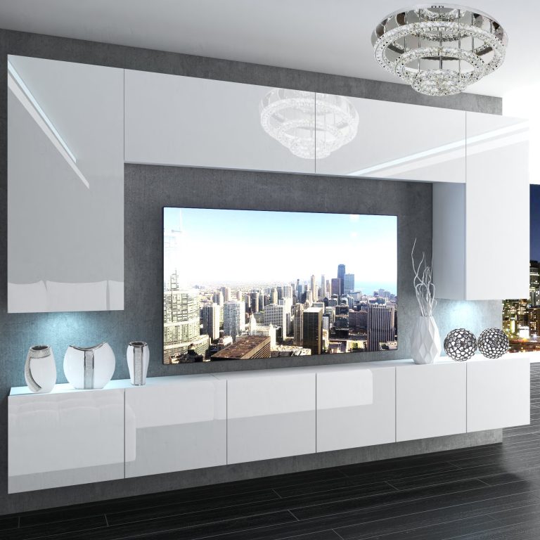 Mobila sufragerie Belini Premium Full Version alb lucios + iluminare LED NEX 2/0/W/W/0/0/PP