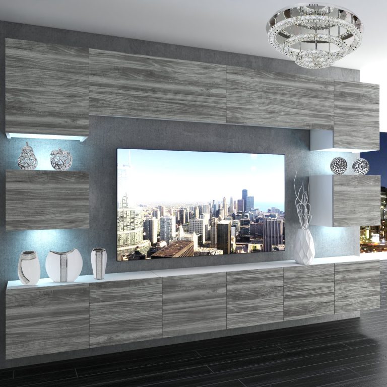 Mobila sufragerie  Belini Premium Full Version gri antracit Glamour Wood + iluminare LED NEX 3/0/W/GW1/0/0/PP