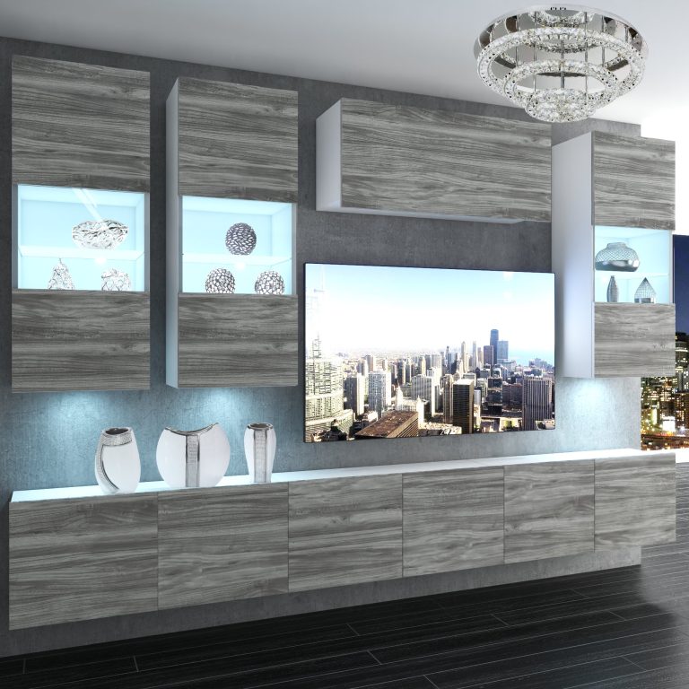 Mobila sufragerie Belini Premium Full Version gri antracit Glamour Wood + iluminare LED NEX 5/0/W/GW1/0/0/PP