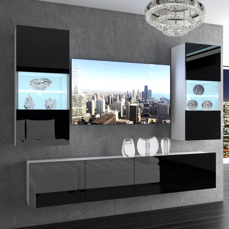 Mobila sufragerie Belini Premium Full Version negru lucios + iluminare LED NEX 7/0/W/B/0/0/PP