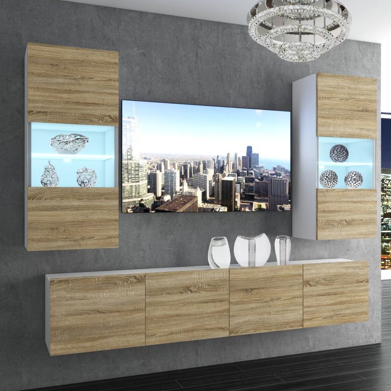 Mobila sufragerie Belini Premium Full Version stejar sonoma + iluminare LED NEX 7/0/W/DS/0/0/PP