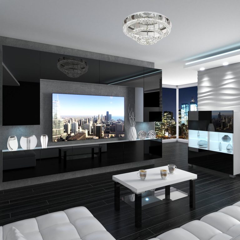 Mobila sufragerie Belini Premium Full Version negru lucios + iluminare LED NEX 2/0/W/B/0/0/PP