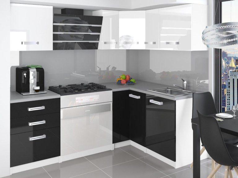 Unitate de bucatarie Belini 360 cm alb lucios / negru luciu cu blat  INF JOWISZ/2/WT/WB/0/D 