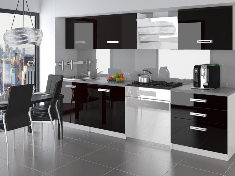 Mobila de bucatarie Belini 180 cm negru lucios cu blat   INF NEPTUN/2/WT/B/0/D 