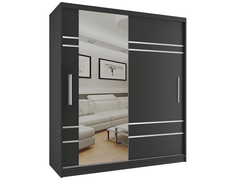 Dressing 158 cm Belini mat negru cu usi glisante si oglinda MP SZP3/1/B/B/0/AL