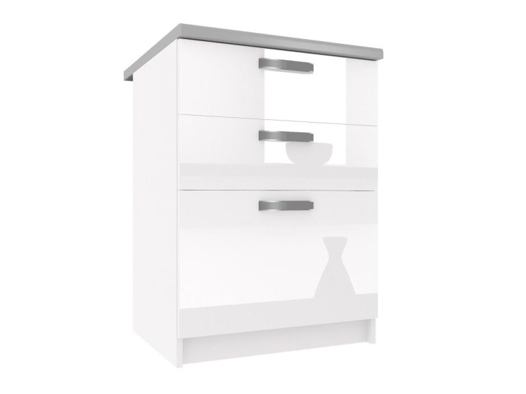 Dulap de bucatarie inferior Belini cu sertare 60 cm alb lucios cu blat INF SDSZ60/1/WT/W/0/F
