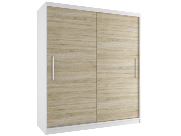 Dressing 158 cm Belini alb mat / stejar sonoma cu usi glisante SI SZP3/3/W/DS/0/AL