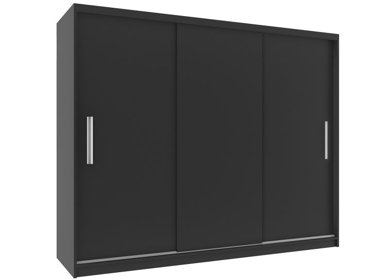 Dressing 232 cm Belini mat negru cu usi glisante si oglinda SI SZP4/2/1B/3B/0/AL